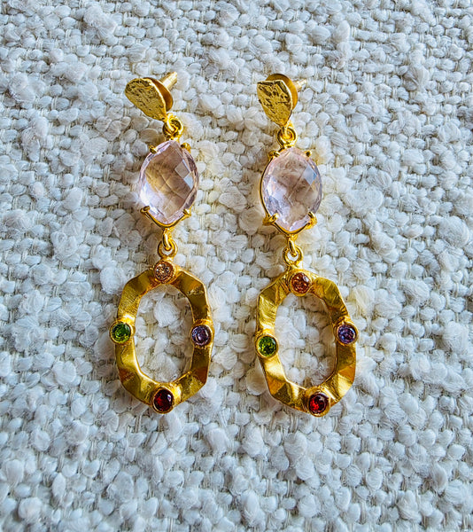 Gemajesty Rose Quartz Stone Drop Gold Earring