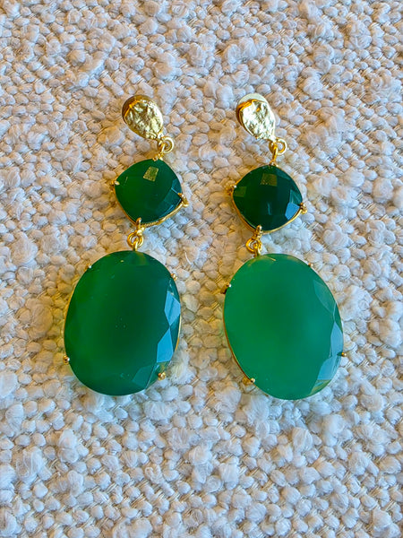 Gemajesty Green Agate Drop Gold Earring