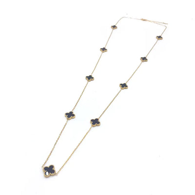 Gammie Italian Clover Gold Black Enamel Long Necklace