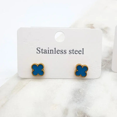 Gammie Italian Clover Blue Enamel Gold Stud Earring