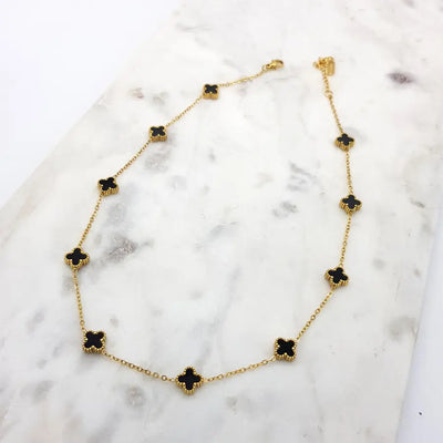 Gammie Italian Clover Black Enamel Gold Chain Necklace