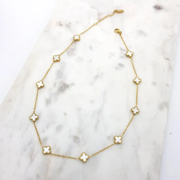 Gammie Italian Clover Mother of Pearl Gold Chain Necklace