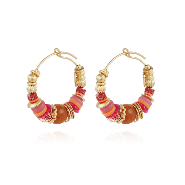 Gas Bijoux Creole Aloha Red Crystal Gold Earrings