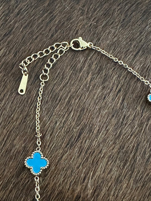 Gammie Italian Clover Blue Enamel Gold Chain Short Necklace