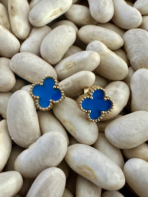 Gammie Italian Clover Blue Enamel Gold Stud Earring