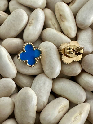 Gammie Italian Clover Blue Enamel Gold Stud Earring