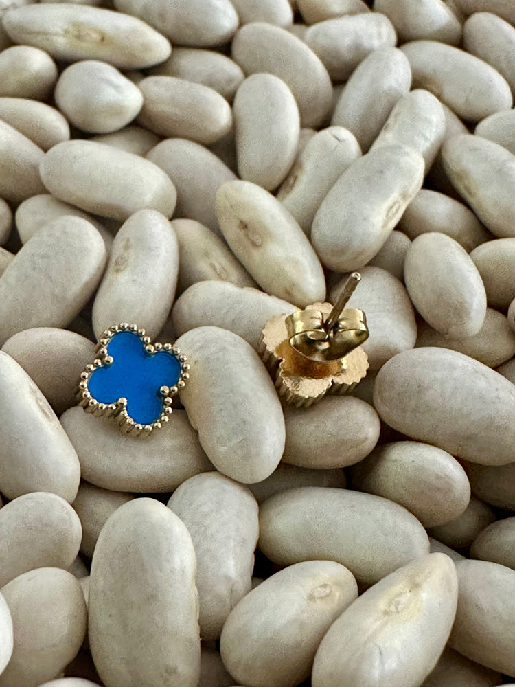 Gammie Italian Clover Blue Enamel Gold Stud Earring