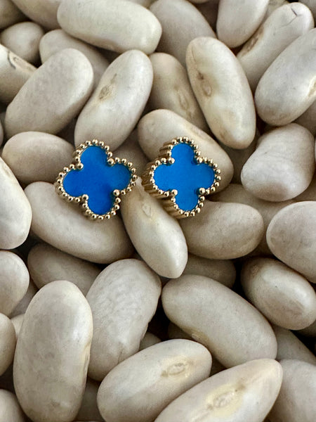 Gammie Italian Clover Blue Enamel Gold Stud Earring