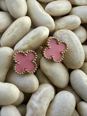 Gammie Italian Clover Pink Enamel Gold Stud Earring