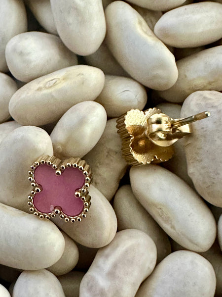 Gammie Italian Clover Pink Enamel Gold Stud Earring