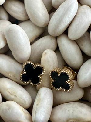 Gammie Italian Clover Black Enamel Gold Stud Earring