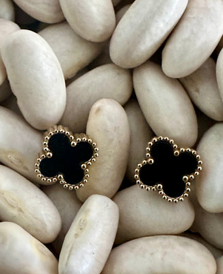 Gammie Italian Clover Black Enamel Gold Stud Earring