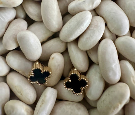 Gammie Italian Clover Black Enamel Gold Stud Earring