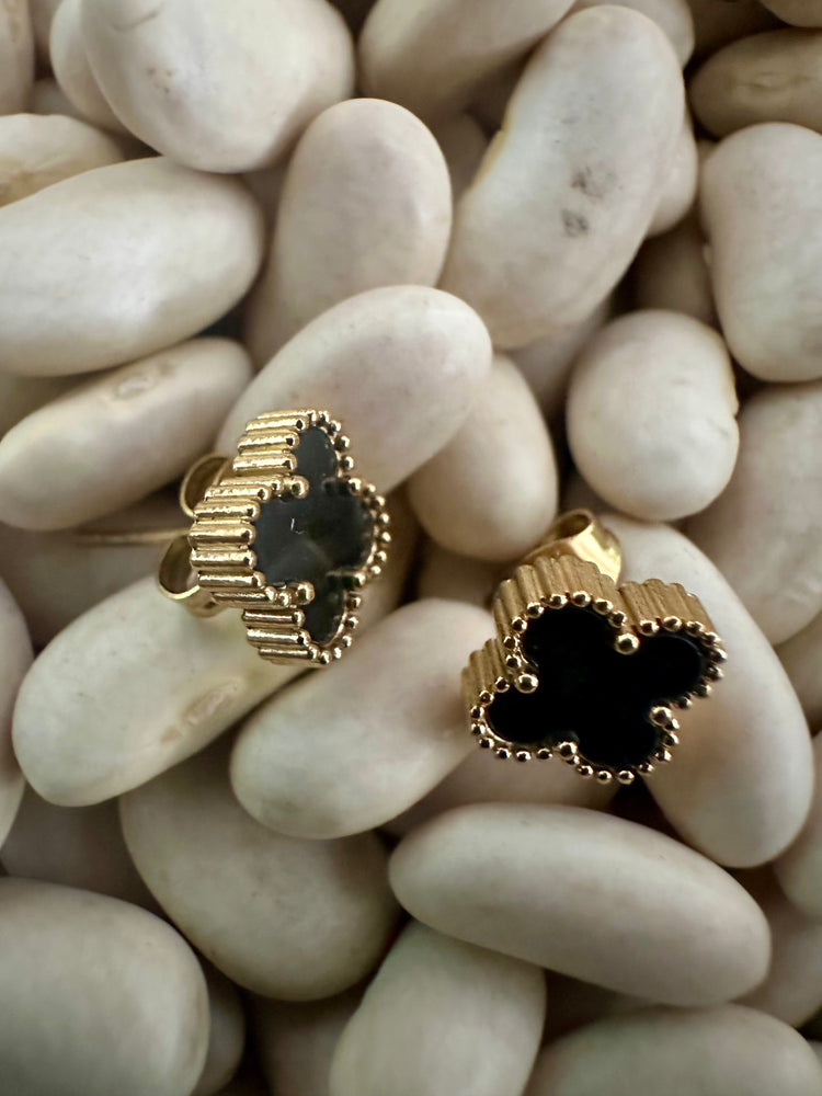 Gammie Italian Clover Black Enamel Gold Stud Earring