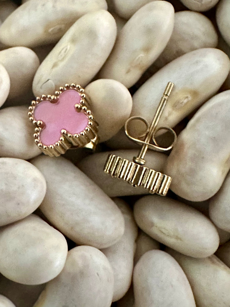 Gammie Italian Clover Pink Enamel Gold Stud Earring