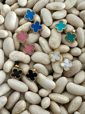 Gammie Italian Clover Blue Enamel Gold Stud Earring