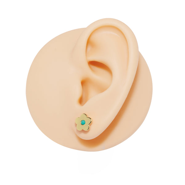 Gammie Gold Blue Turquoise Stud Flower Earring