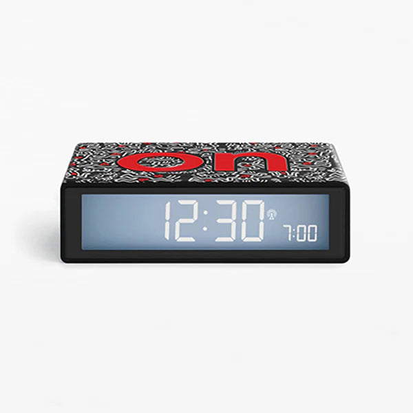 Lexon Flip Reversible LCD Alarm Clock by Keith Haring - Love Black