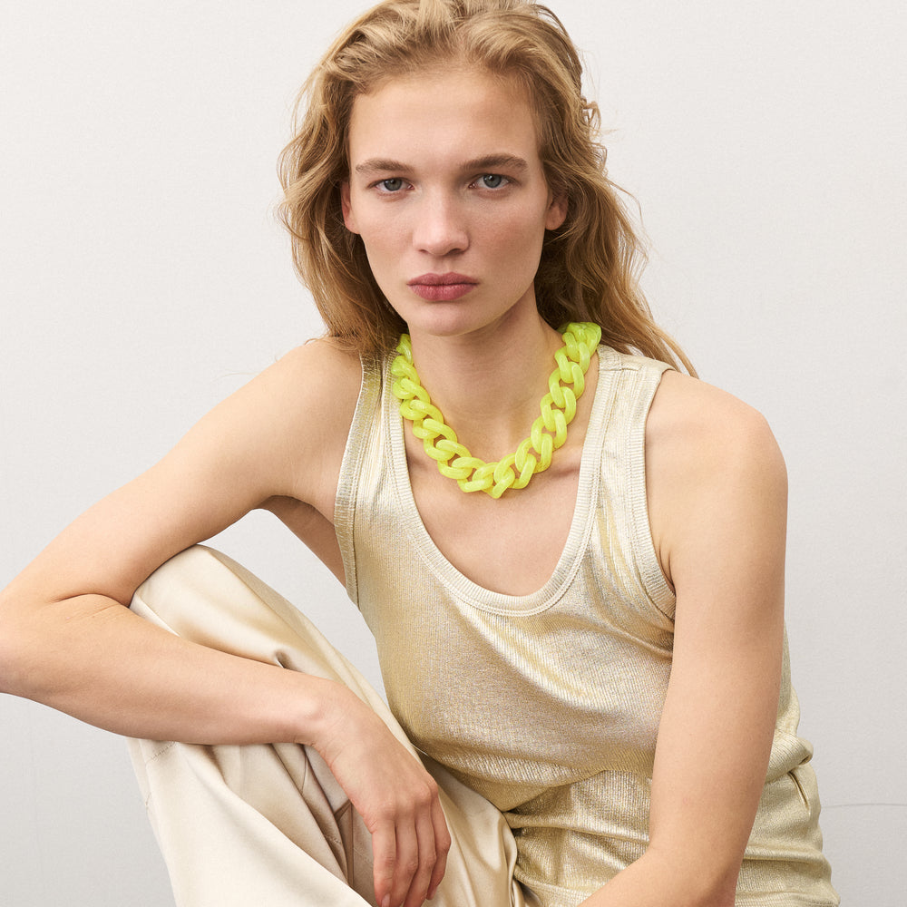 Vanessa Baroni Flat Chain Neon Yellow Necklace