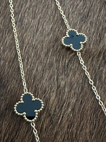 Gammie Italian Clover Gold Black Enamel Long Necklace