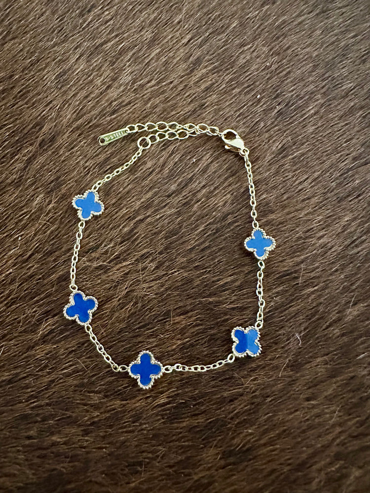 Gammie Italian Dark Blue Clover Gold Bracelet