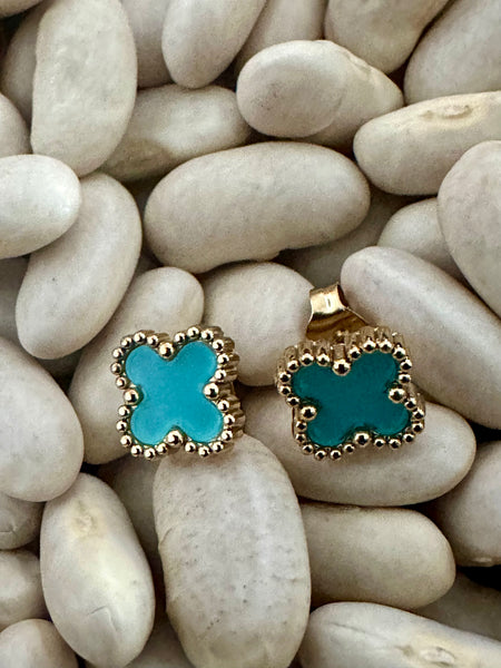 Gammie Italian Clover Light Blue Gold Stud Earring