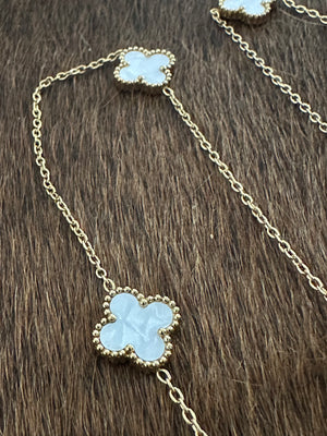 Gammie Italian Clover Gold Mother of Pearl Resin Long Necklace