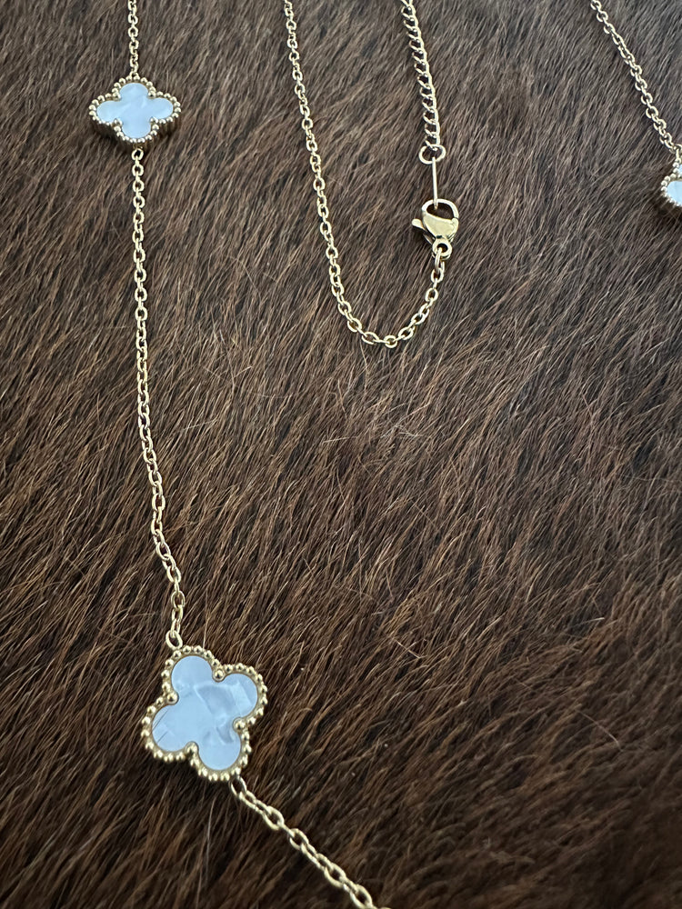 Gammie Italian Clover Gold Mother of Pearl Resin Long Necklace