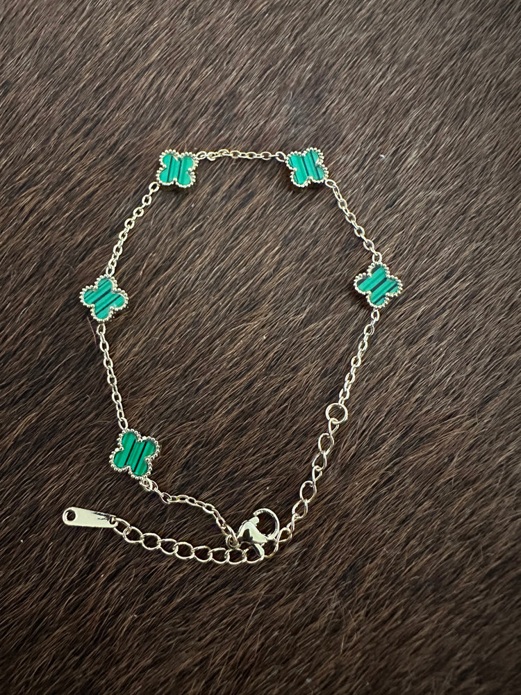 Gammie Italian Malachite Clover Gold Bracelet