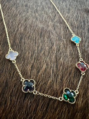 Gammie Italian Multi Coloured Crystal Clover Gold Chain Necklace