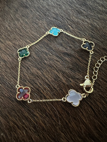 Gammie Italian Multi Colour Clover Gold Bracelet