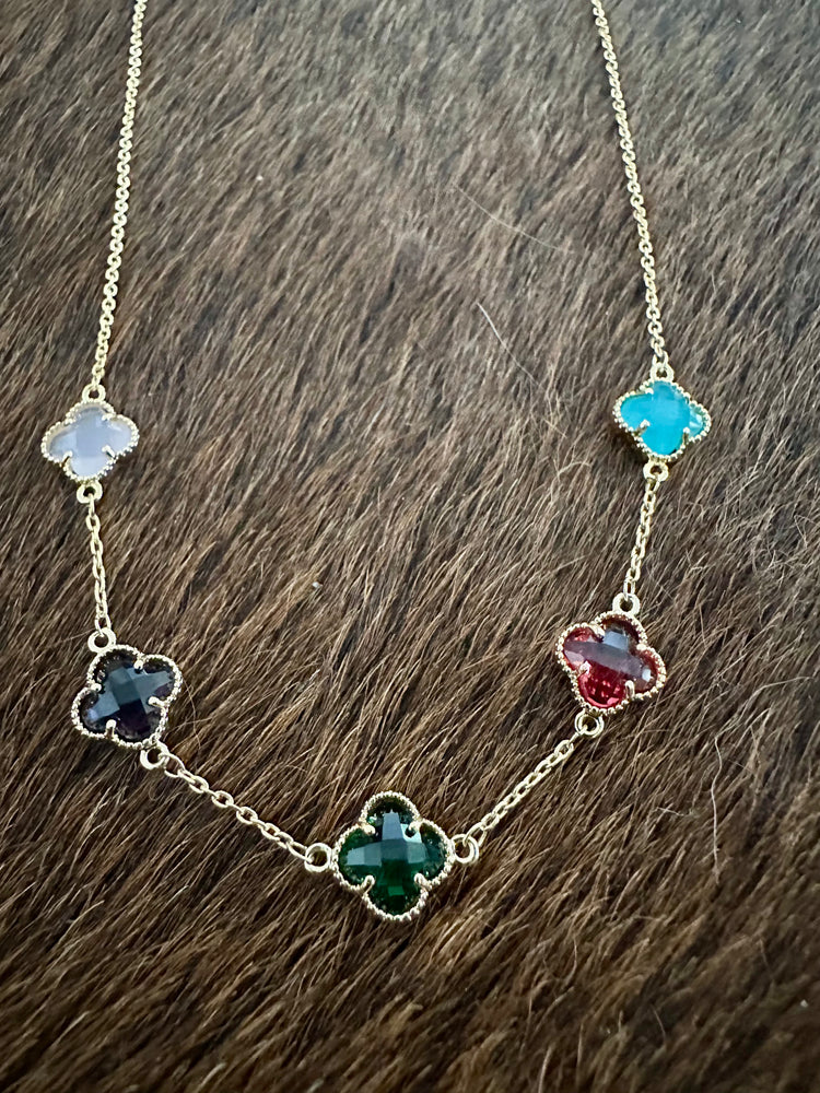 Gammie Italian Multi Coloured Crystal Clover Gold Chain Necklace