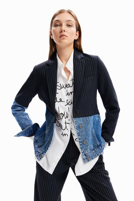 Desigual Pinstripe Denim Hybrid Blazer