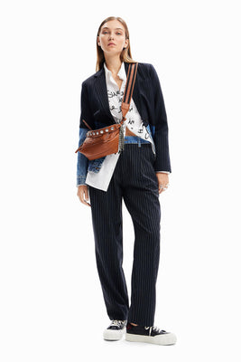 Desigual Pinstripe Denim Hybrid Blazer