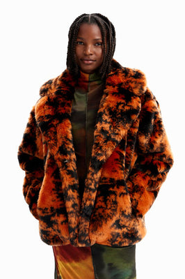 Desigual Orange Short Faux Fur-effect Jacket