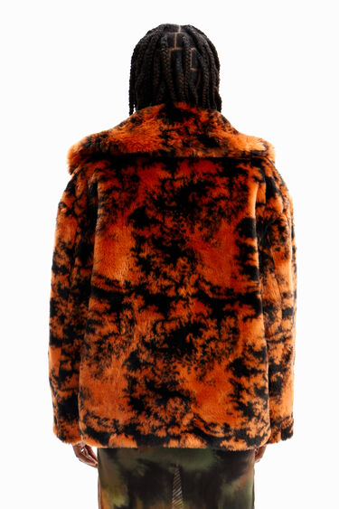 Desigual Orange Short Faux Fur-effect Jacket