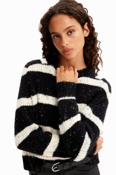 Desigual Oversized Cable Knit Black and Winter White