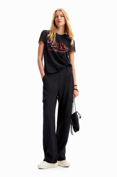 Desigual Wide Cargo Black Trousers