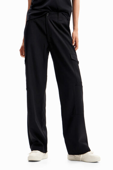 Desigual Wide Cargo Black Trousers