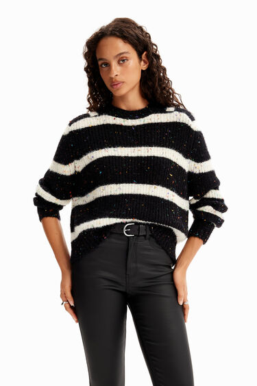 Desigual Oversized Cable Knit Black and Winter White