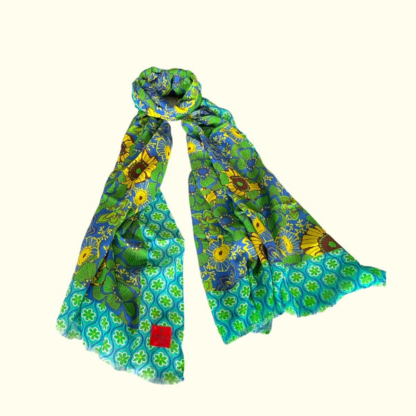 Erfurt Scarf Blue Floral Linen Scarf