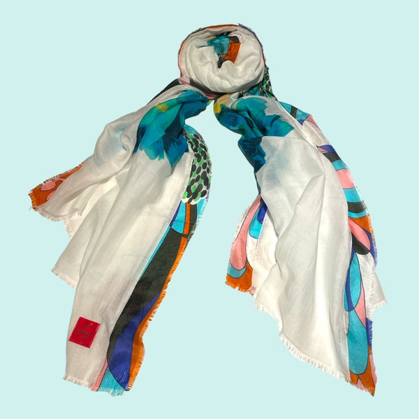 Erfurt Scarf Blue Flower Silk Printed Scarf