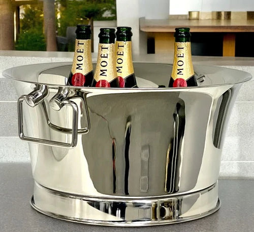 Champagne Bucket Large Silver Modern with Handles