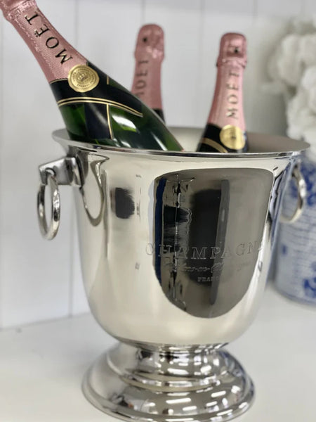 Champagne Bucket Engraved Silver Modern with Handles
