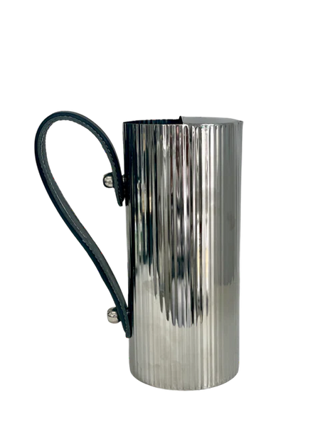 Flair Stainless Steel Ribbed Water Jug with Black Leather Handle