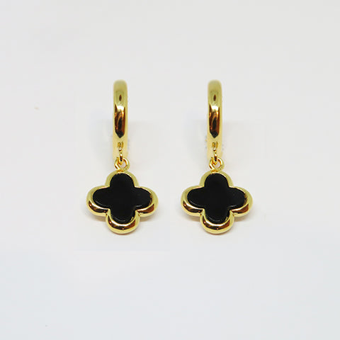 Gammie Clover Onyx Black Gold Hoop Earring