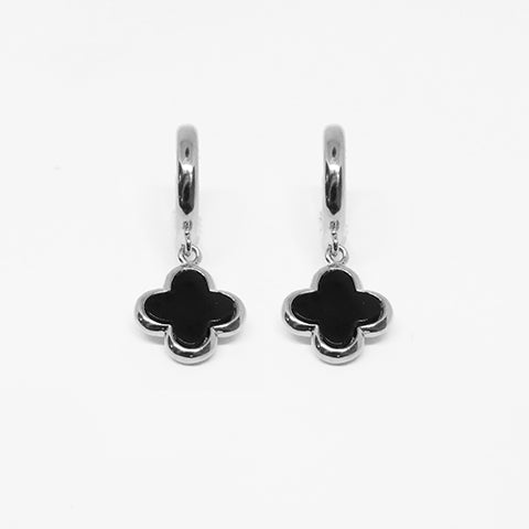 Gammie Clover Silver Onyx Hoop Earring