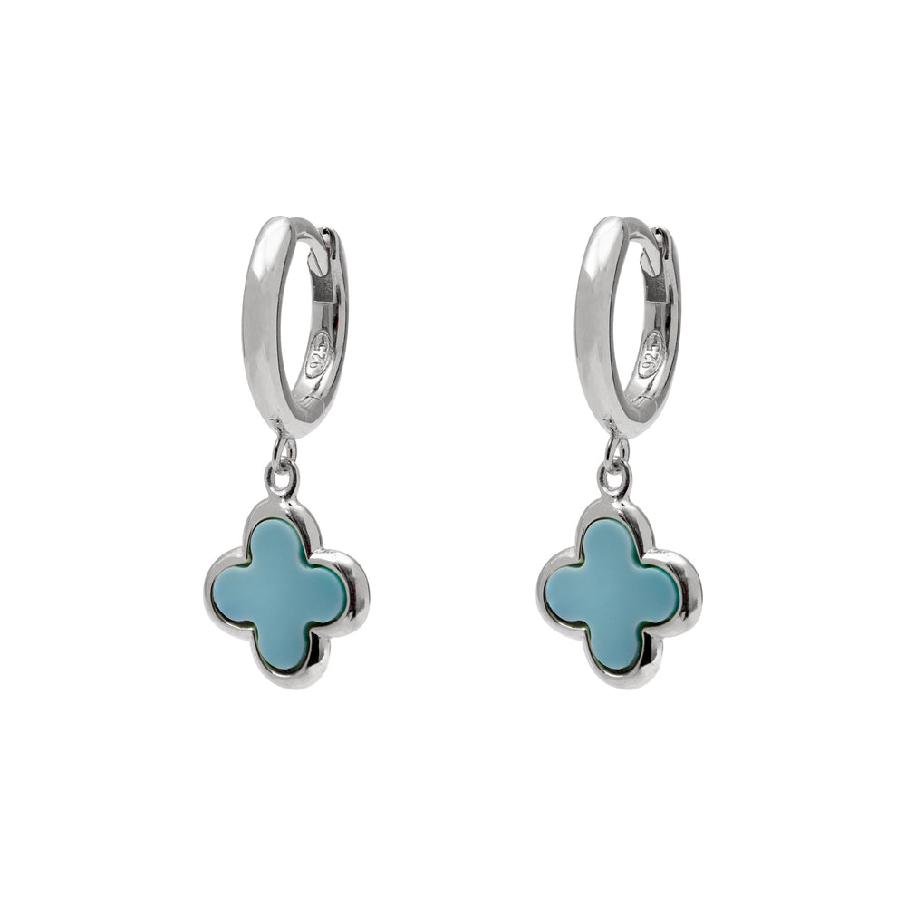 Gammie Clover Turquoise Silver Hoop Earring