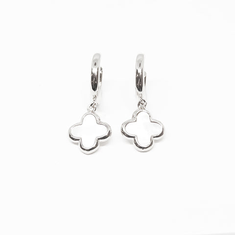 Gammie Clover Silver White Enamel Hoop Earring