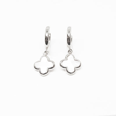 Gammie Clover Silver White Enamel Hoop Earring